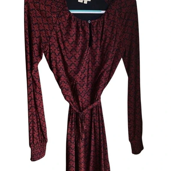 Boden Women's Size 10 Red & Navy Print Tie Waist‎ Midi Dress EUC - Picture 2 of 7